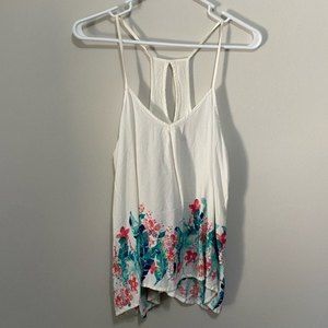 SO tropical floral watercolor vneck flowy tank blue coral white Medium